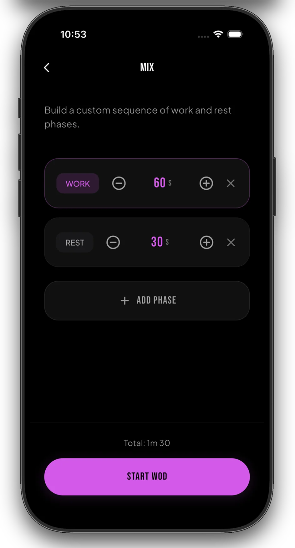 RIFT App Tabata Interval Screen
